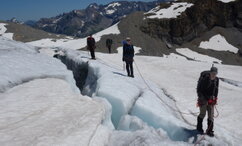 Alpin- und Gletschertrekking mit Langzeitwirkung Vierer-Seilschaft auf dem Claridengletscher.